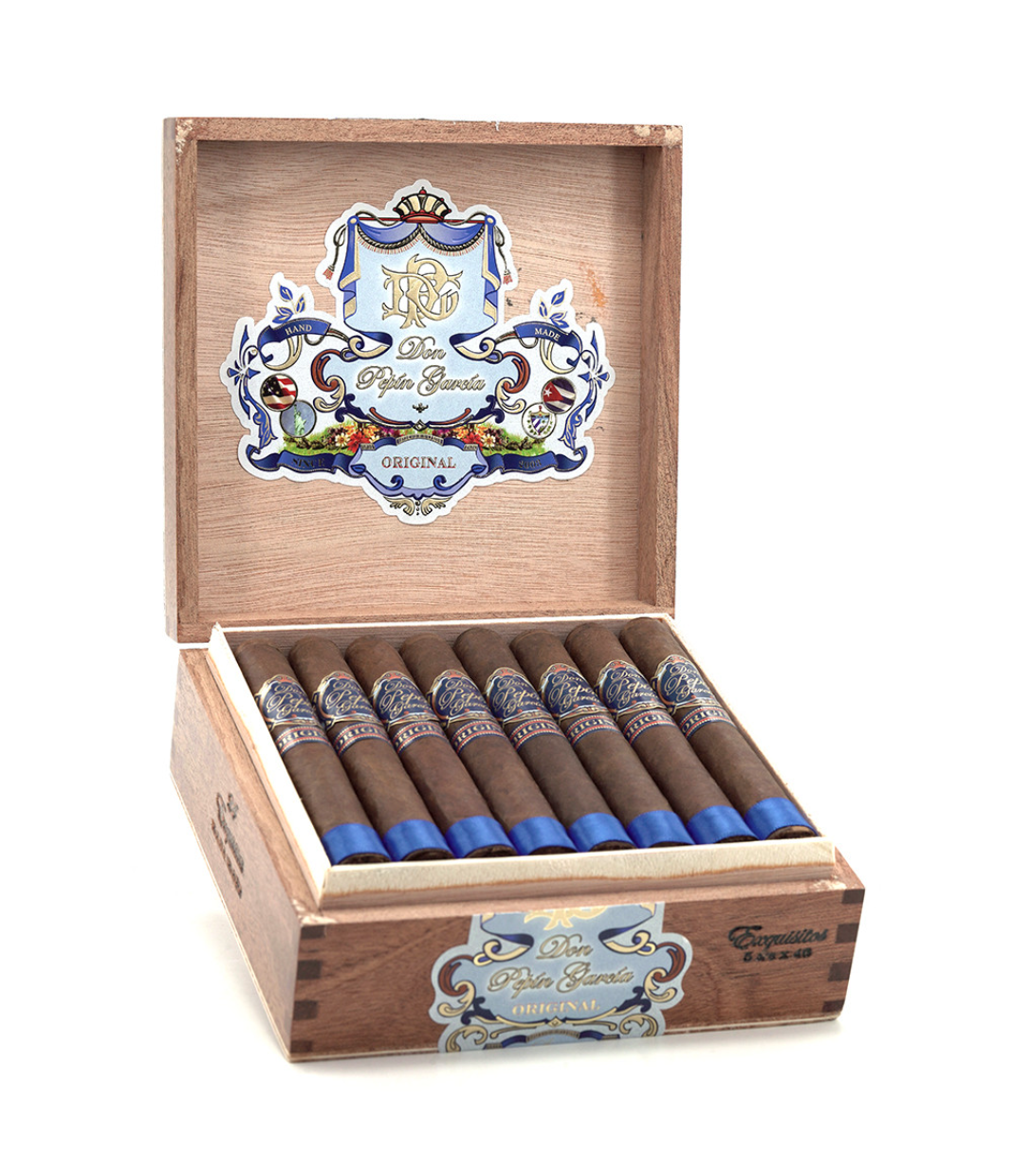 My Father Don Pepin Garcia Blue Exquisitos - Corona Gorda Cigar Box of 24 close-up from AuCigars, premium Cuban cigar