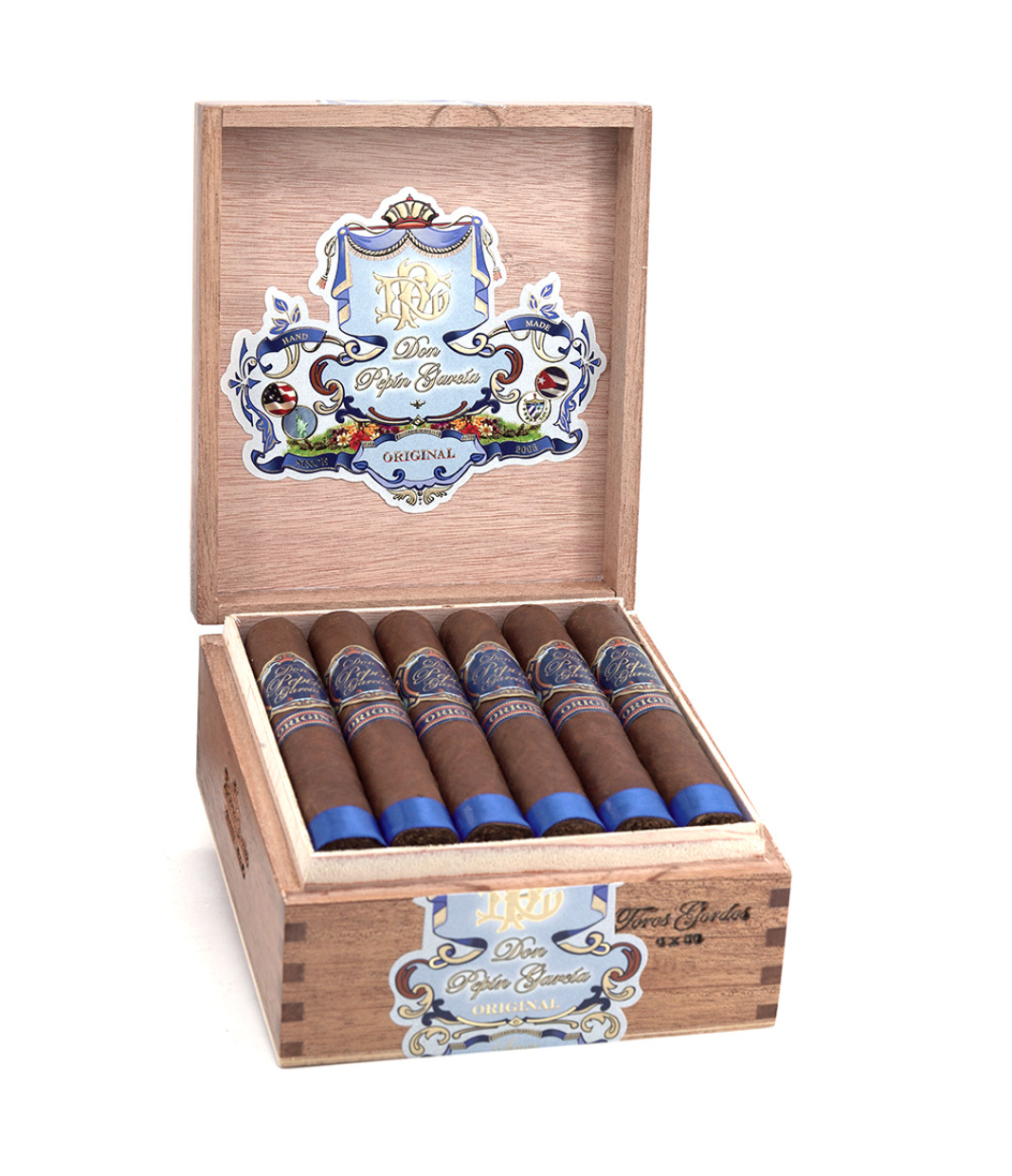 My Father Don Pepin Garcia Blue Toro Gordo Cigar Box of 18 close-up from AuCigars, premium Cuban cigar