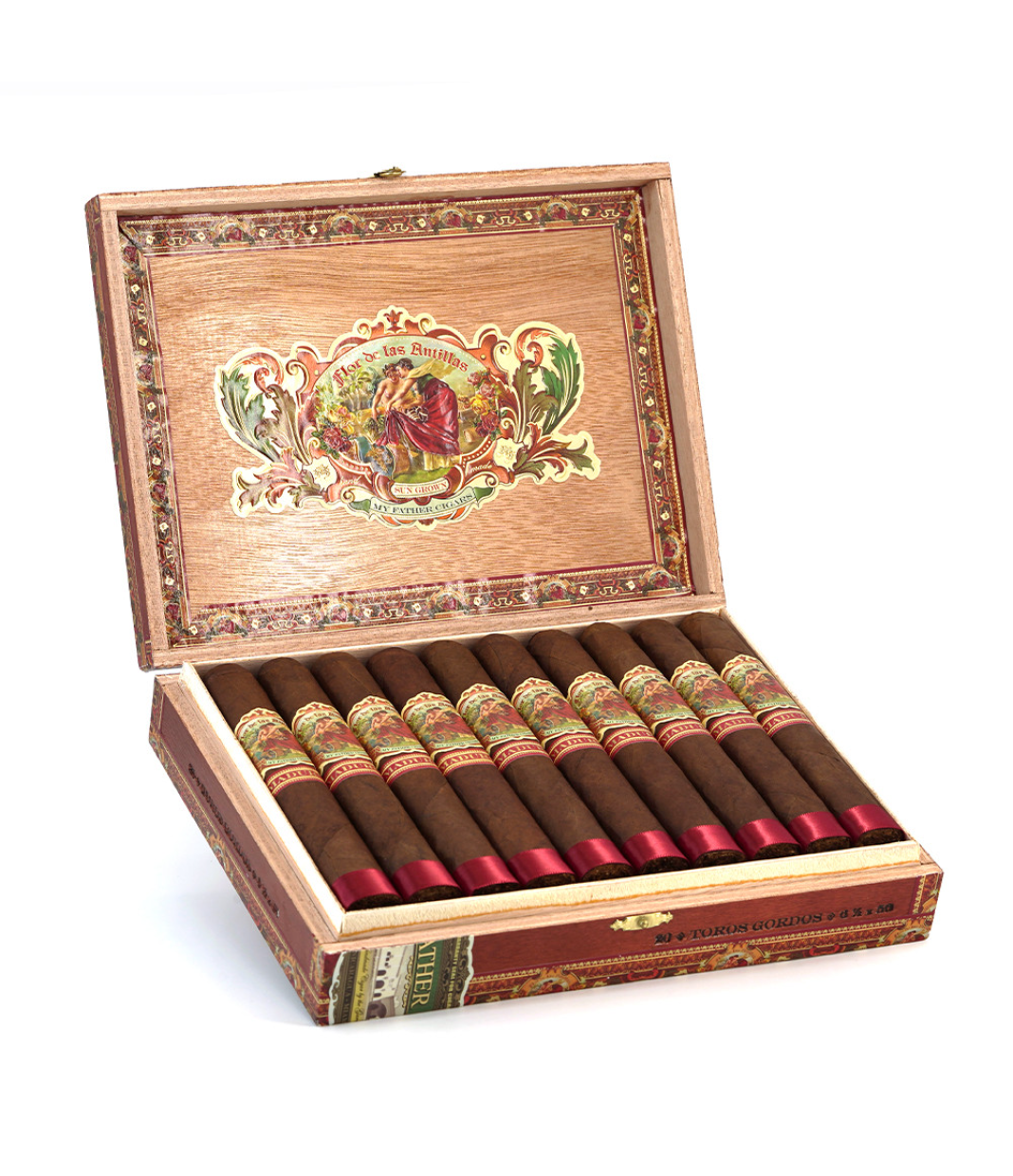 My Father Flor De Las Antillas Maduro Toro Gordo Cigar Box of 20 close-up from AuCigars, premium Cuban cigar