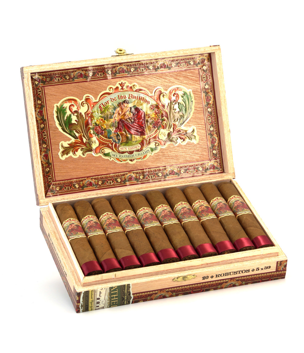 My Father Flor De Las Antillas Robusto Cigar Box of 20 close-up from AuCigars, premium Cuban cigar