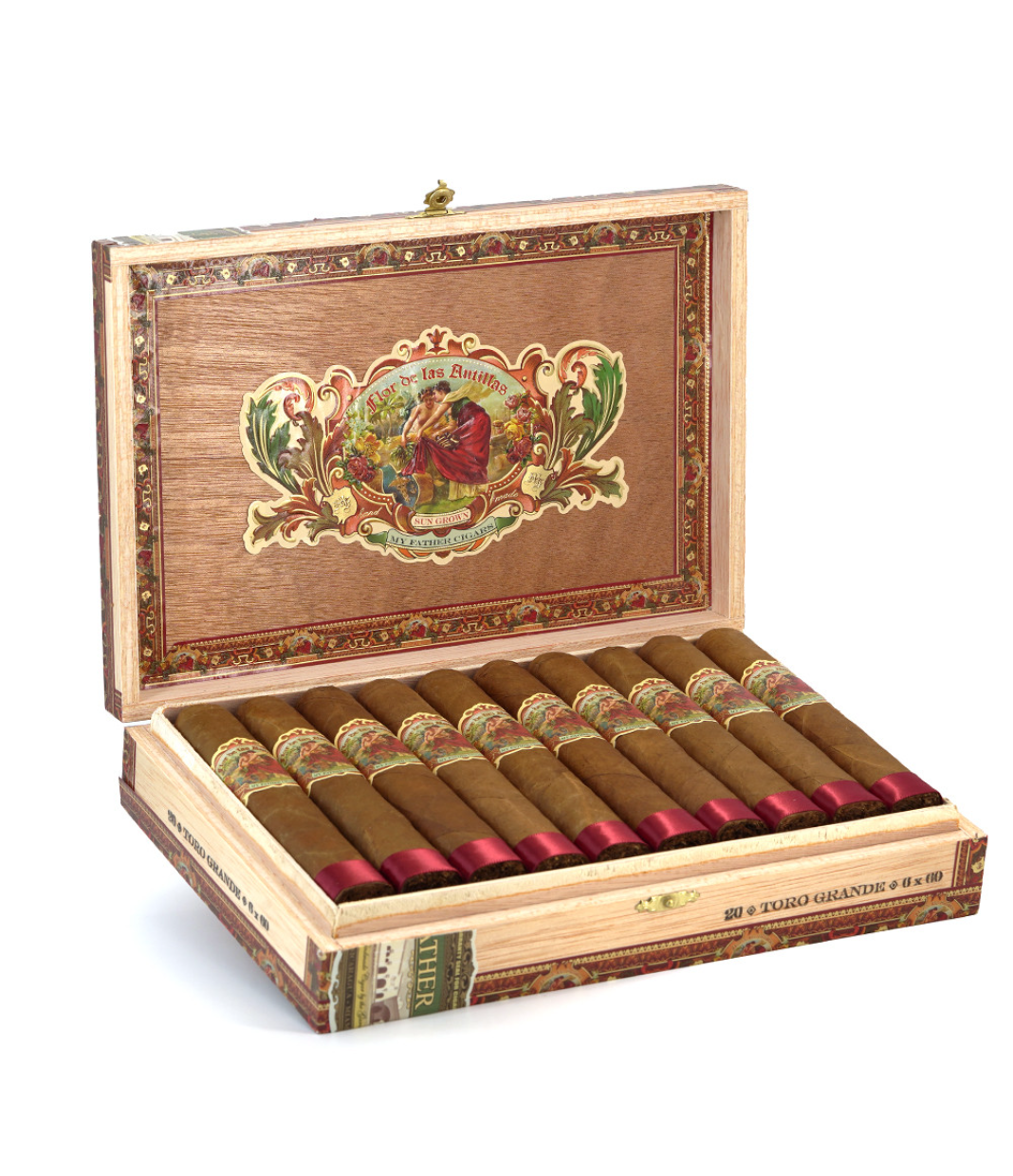 My Father Flor De Las Antillas Toro Grande Cigar Box of 20 close-up from AuCigars, premium Cuban cigar