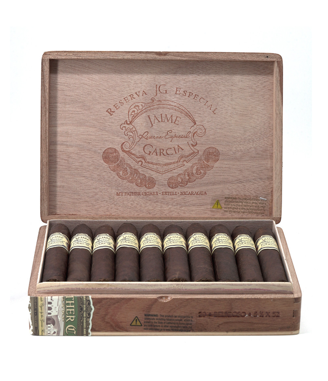 My Father Jaime Garcia Reserva Especial Belicoso Cigar Box View 2 from AuCigars, premium Cuban cigar