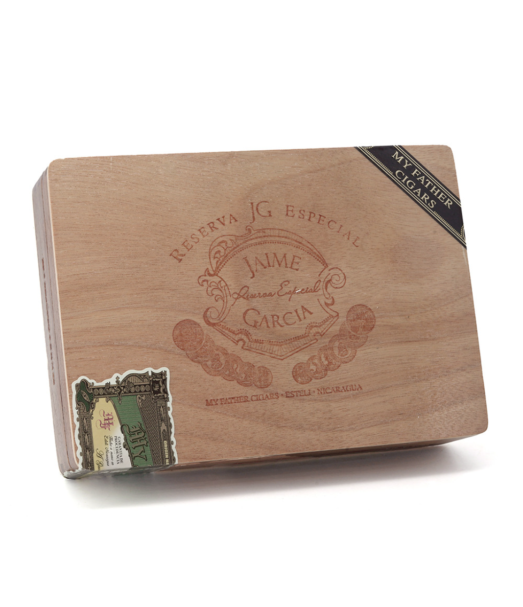 My Father Jaime Garcia Reserva Especial Belicoso Cigar Box View 3 from AuCigars, premium Cuban cigar