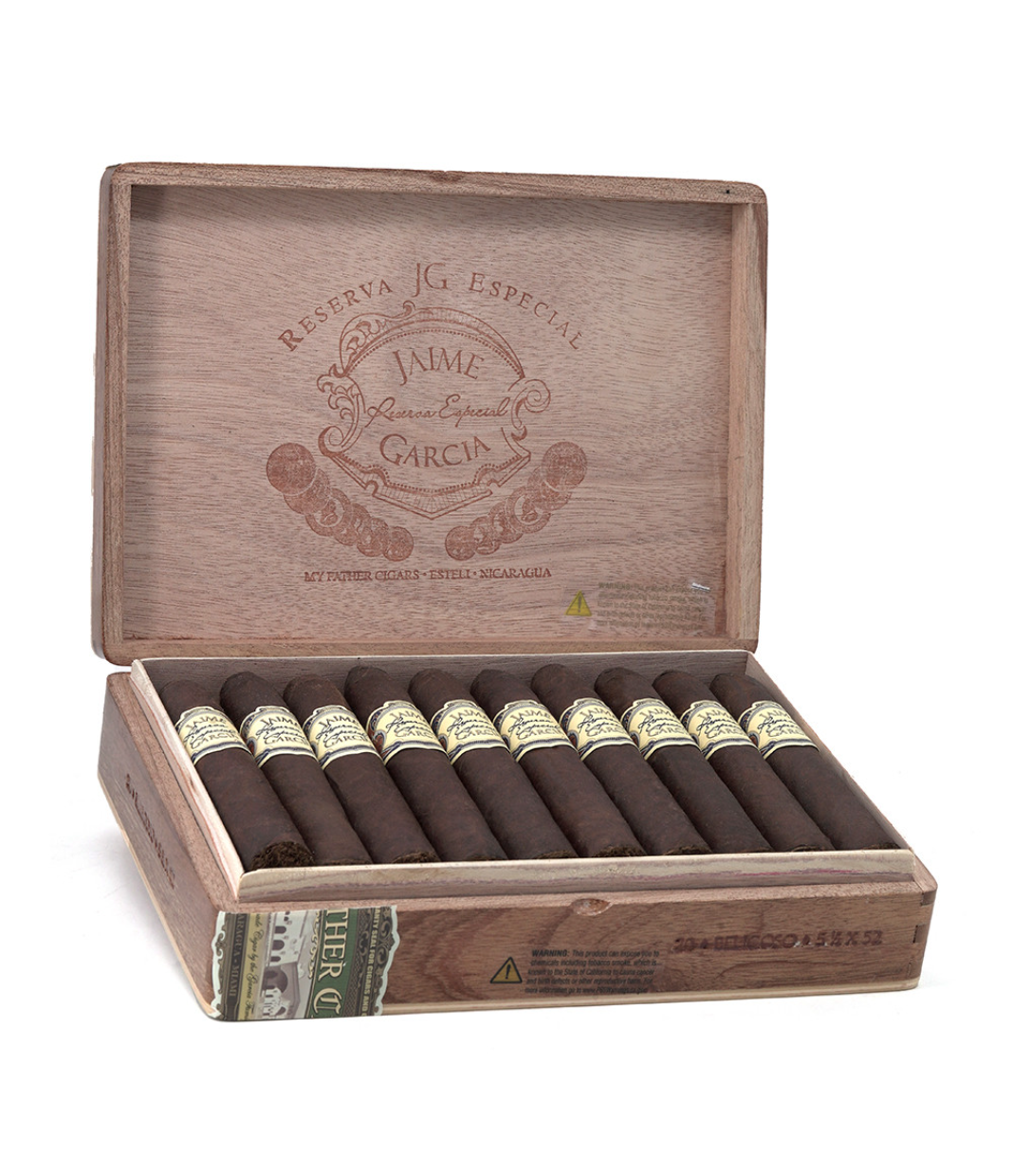 My Father Jaime Garcia Reserva Especial Belicoso Cigar Box of 20 close-up from AuCigars, premium Cuban cigar