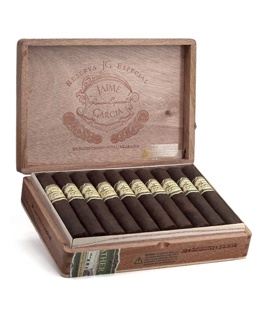 My Father Jaime Garcia Reserva Especial Robusto Cigar Box of 20 close-up from AuCigars, premium Cuban cigar