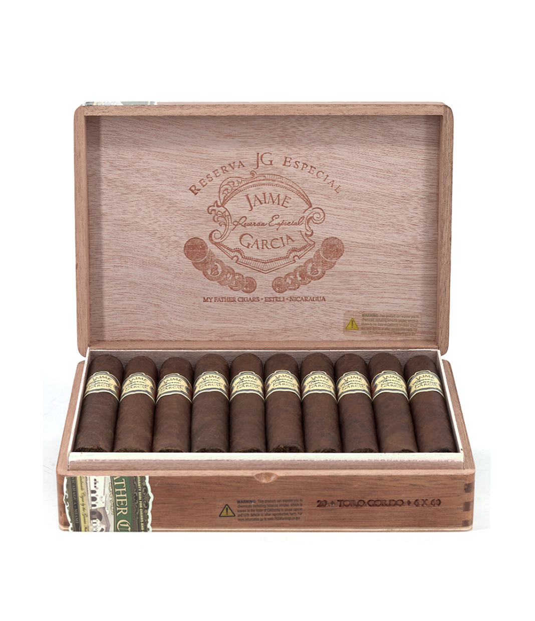 My Father Jaime Garcia Reserva Especial Toro Gordo Cigar Box View 2 from AuCigars, premium Cuban cigar
