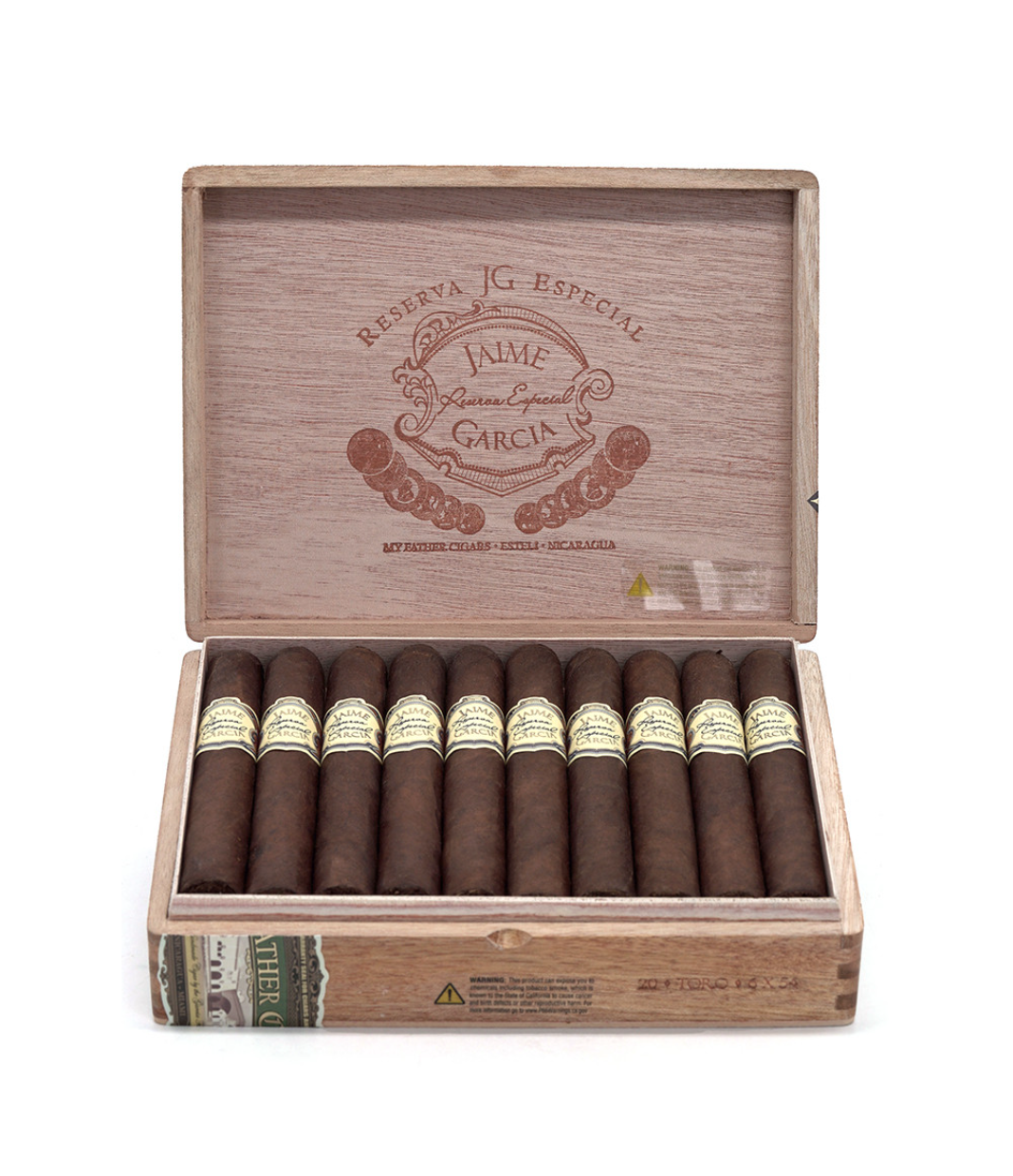 My Father Jaime Garcia Reserva Especial Toro Cigar Box View 2 from AuCigars, premium Cuban cigar