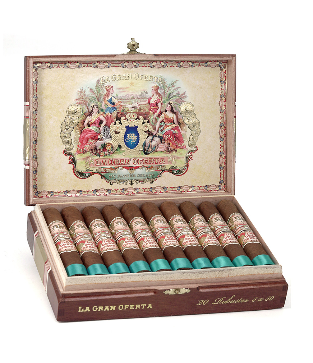 My Father La Gran Oferta Robusto Cigar Box of 20 close-up from AuCigars, premium Cuban cigar