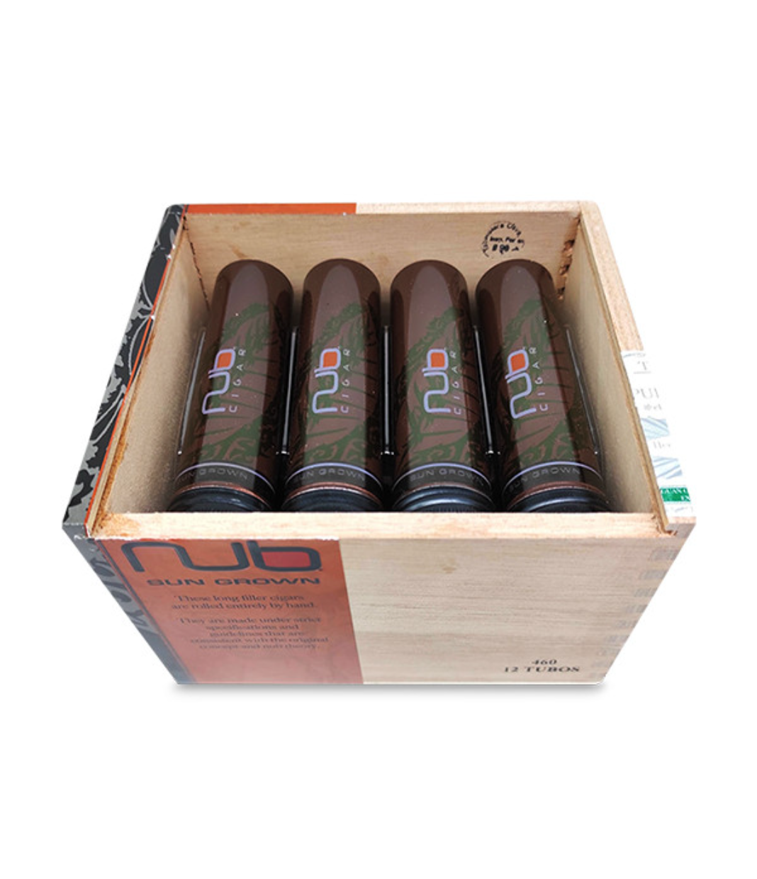 Oliva Nub 460 Sun Grown Tubos Cigar Box of 12 close-up from AuCigars, premium Cuban cigar