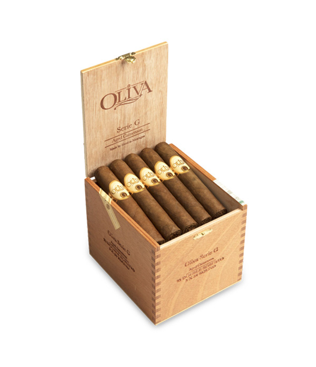 Oliva Serie G Double Robusto Cigar Box of 25 close-up from AuCigars, premium Cuban cigar
