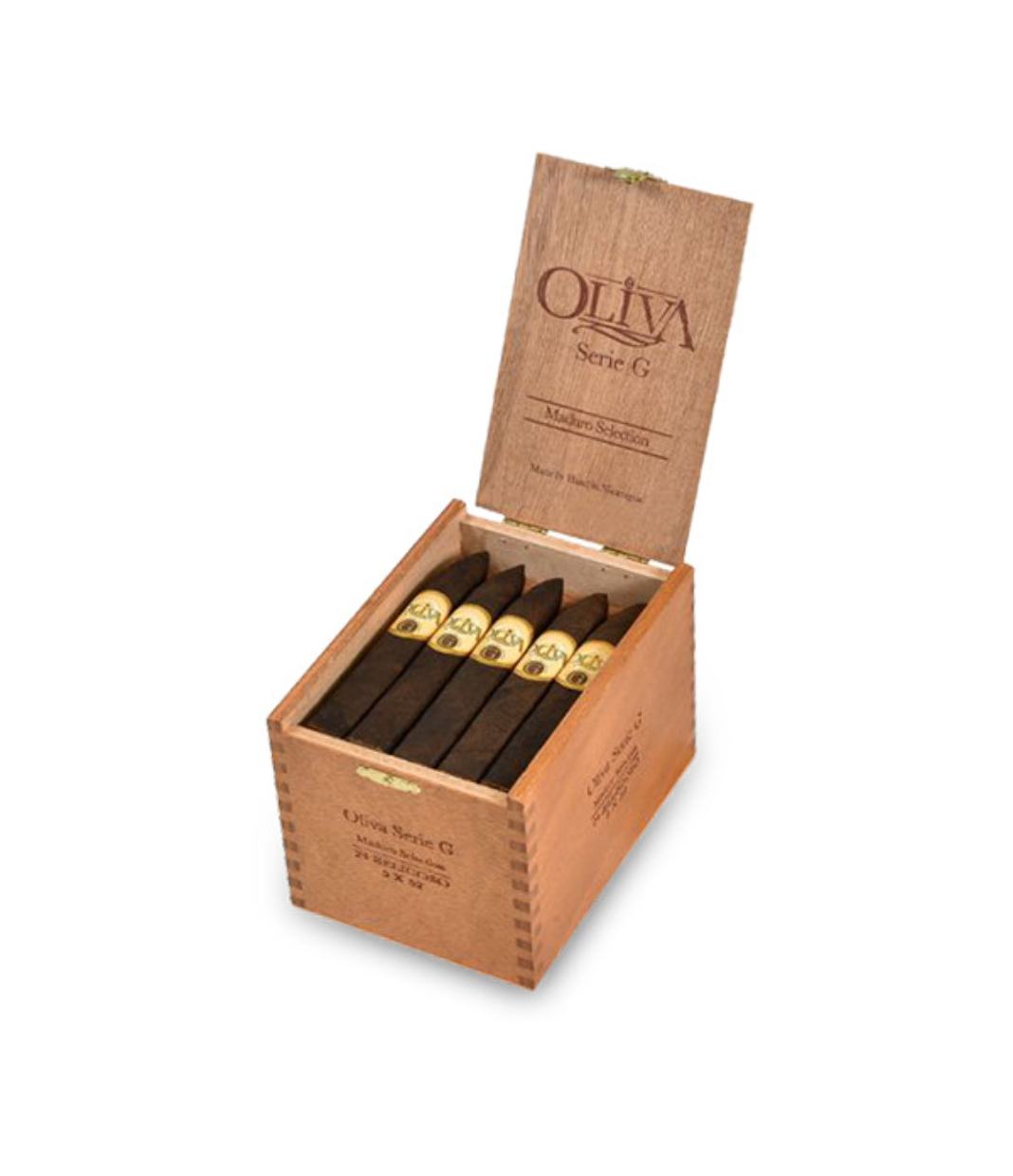 Oliva Serie G Belicoso Maduro Cigar Box of 24 close-up from AuCigars, premium Cuban cigar