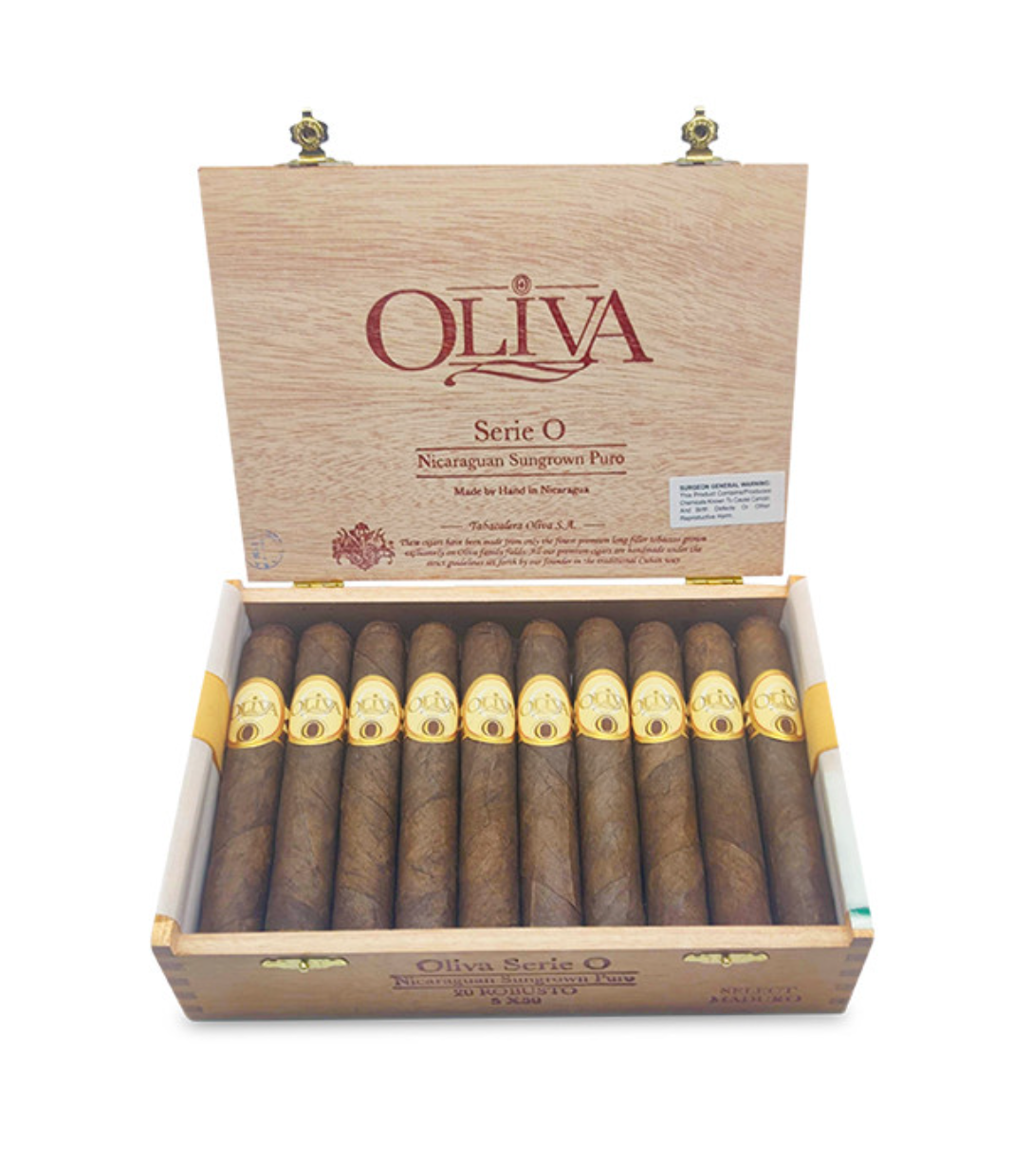Oliva Serie O Maduro Robusto Cigar Box of 20 close-up from AuCigars, premium Cuban cigar