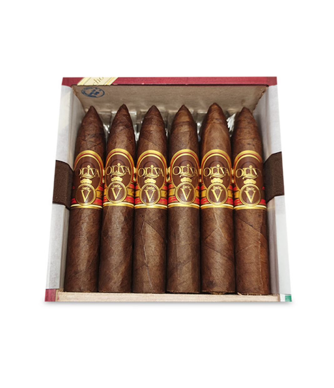 Oliva Serie V Belicoso Cigar Box of 24 close-up from AuCigars, premium Cuban cigar