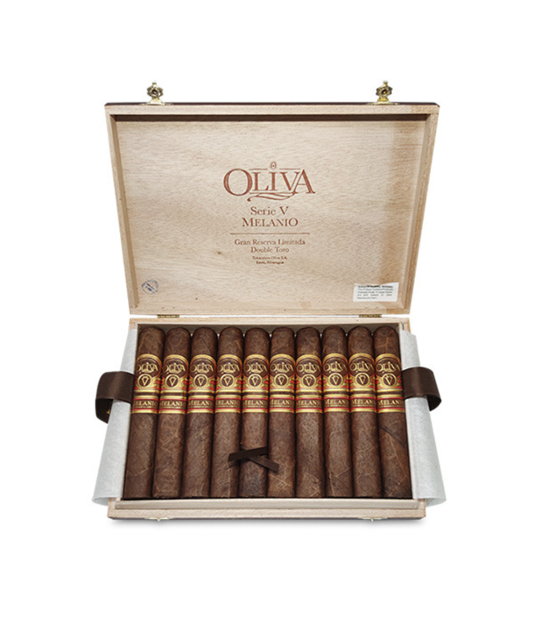 Oliva Serie V Melanio Double Toro Cigar Box of 10 close-up from AuCigars, premium Cuban cigar
