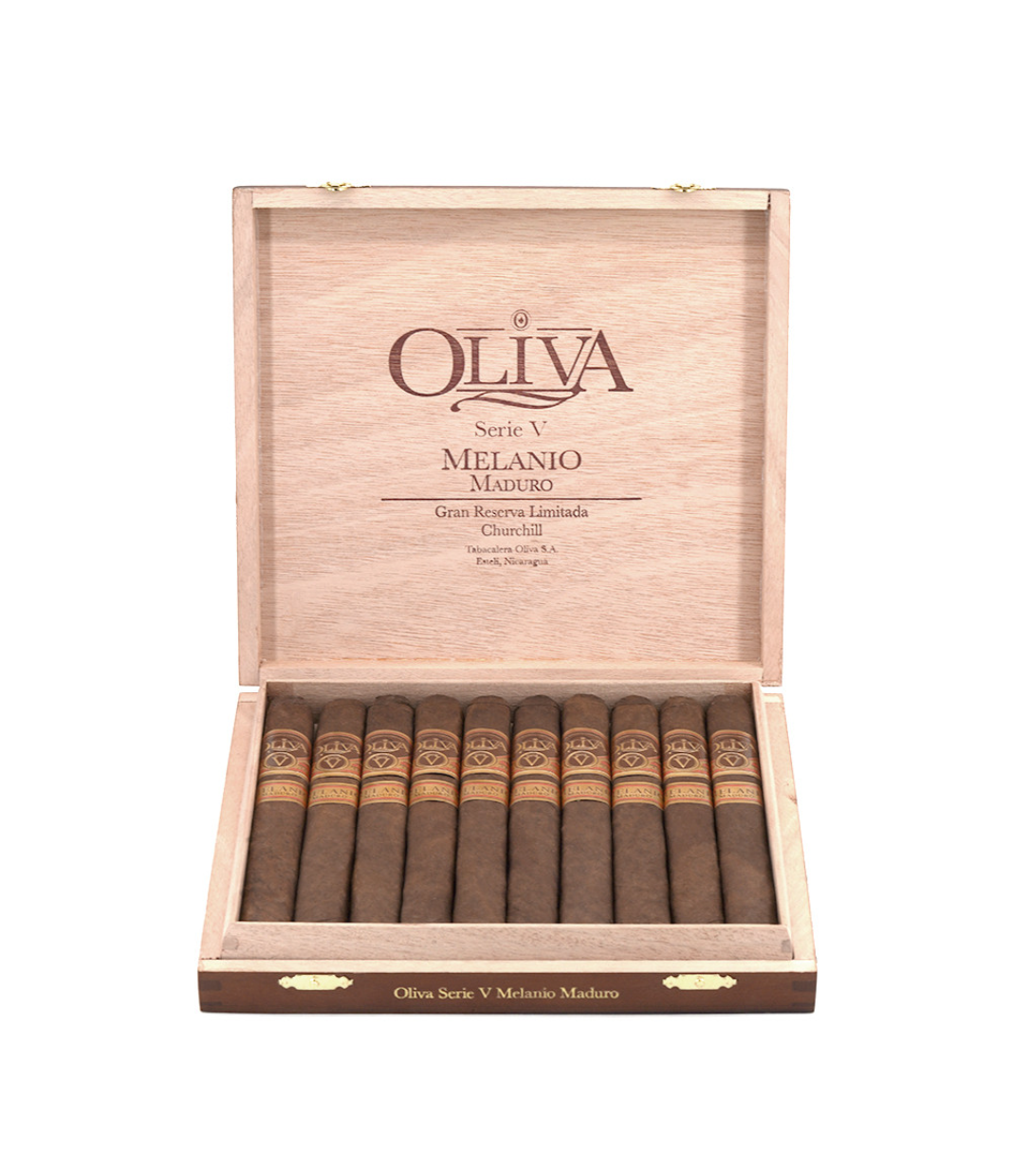 Oliva Serie V Melanio Maduro Churchill Cigar Box View 2 from AuCigars, premium Cuban cigar