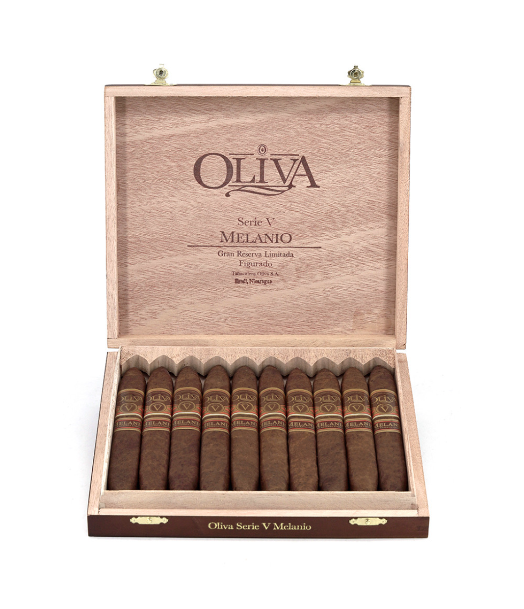 Oliva Serie V Melanio Maduro Figurado Cigar Box View 2 from AuCigars, premium Cuban cigar