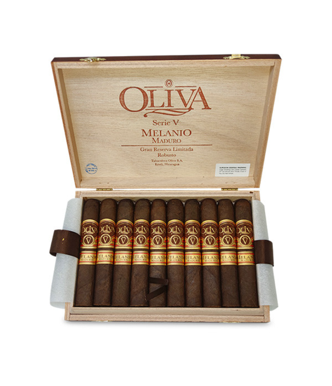 Oliva Serie V Melanio Maduro Robusto Cigar Box of 10 close-up from AuCigars, premium Cuban cigar