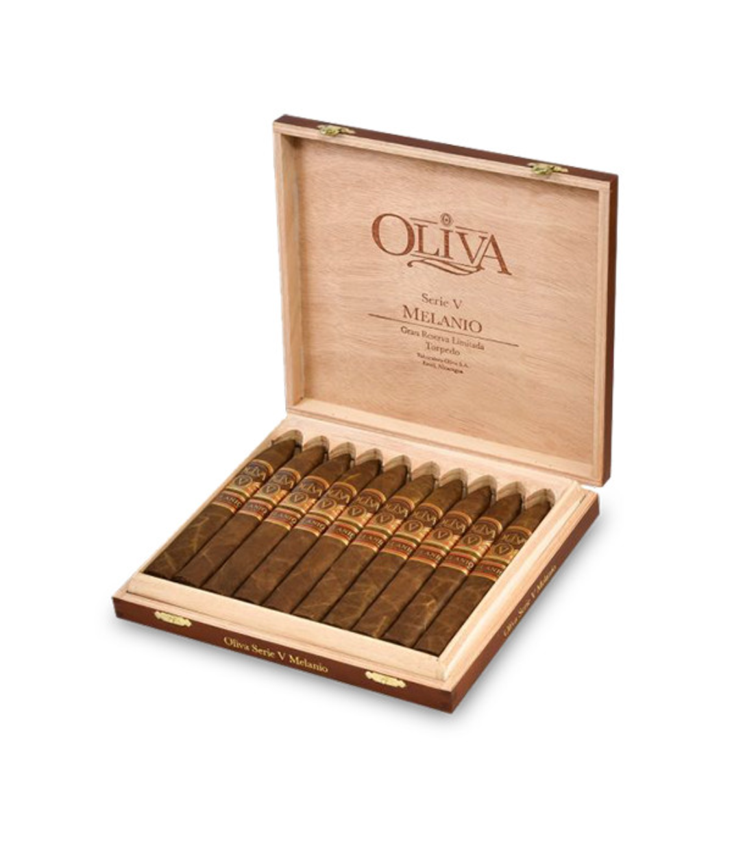 Oliva Serie V Melanio Torpedo Cigar Box of 10 close-up from AuCigars, premium Cuban cigar