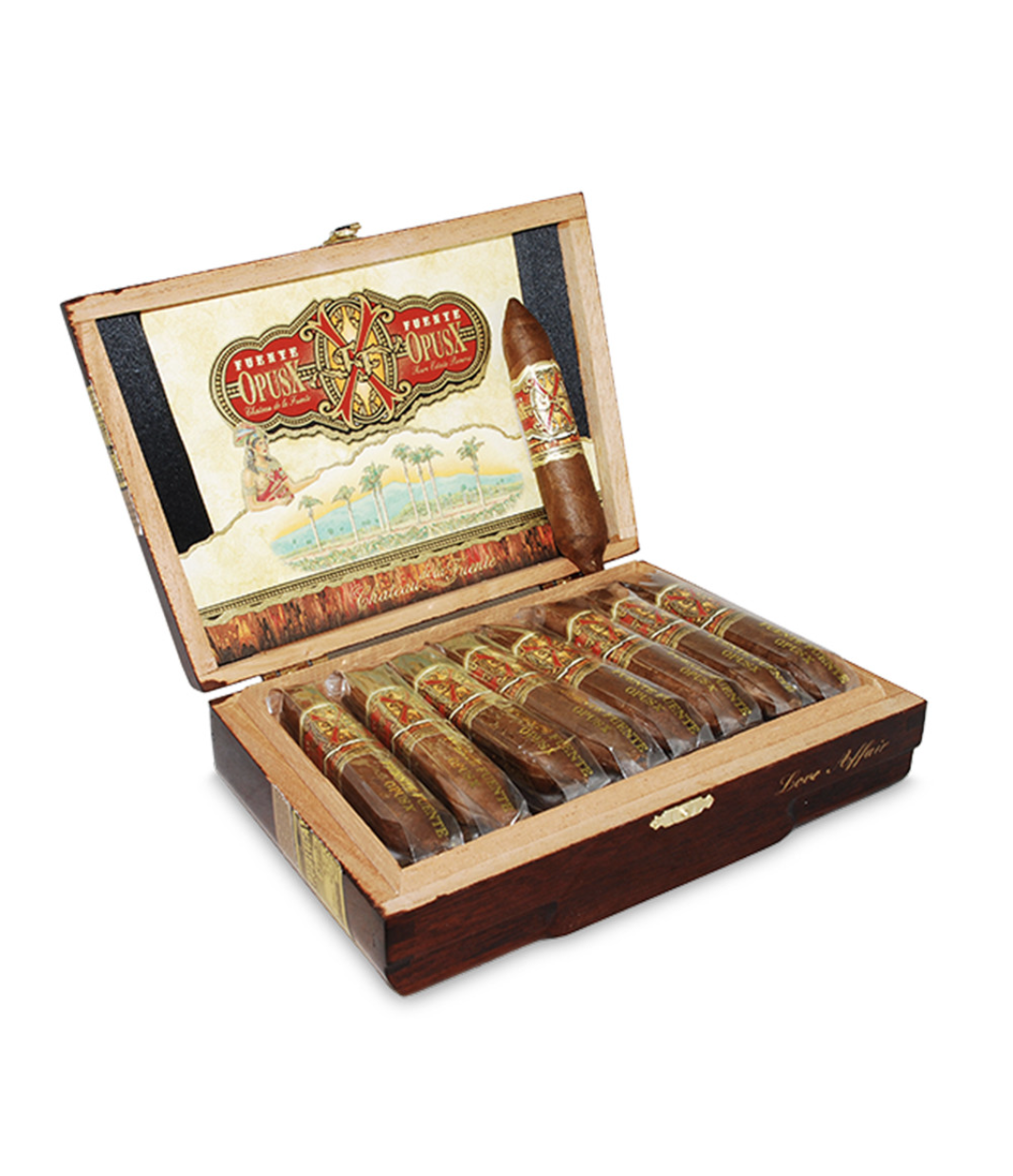Opus X Love Affair Cigar Box of 18 close-up from AuCigars, premium Cuban cigar