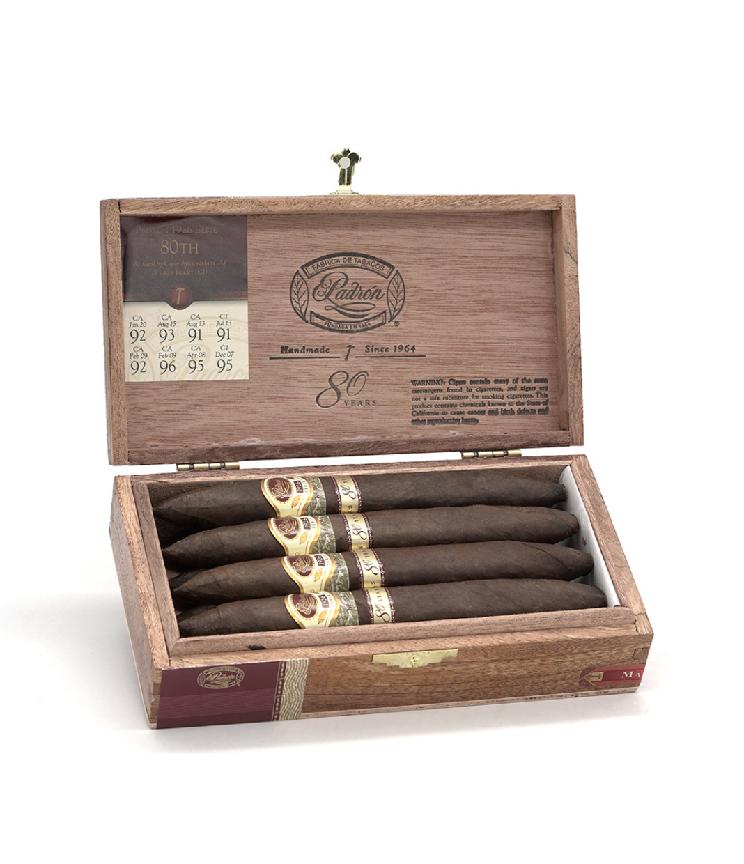 Padron 1926 Series 80th Anniversary Perfecto Cigar Box of 8 close-up from AuCigars, premium Cuban cigar