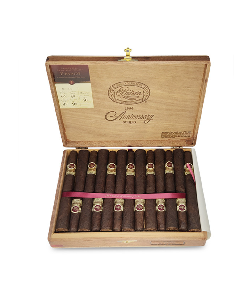 Padron 1964 Anniversary Piramides Maduro Cigar Box of 25 close-up from AuCigars, premium Cuban cigar