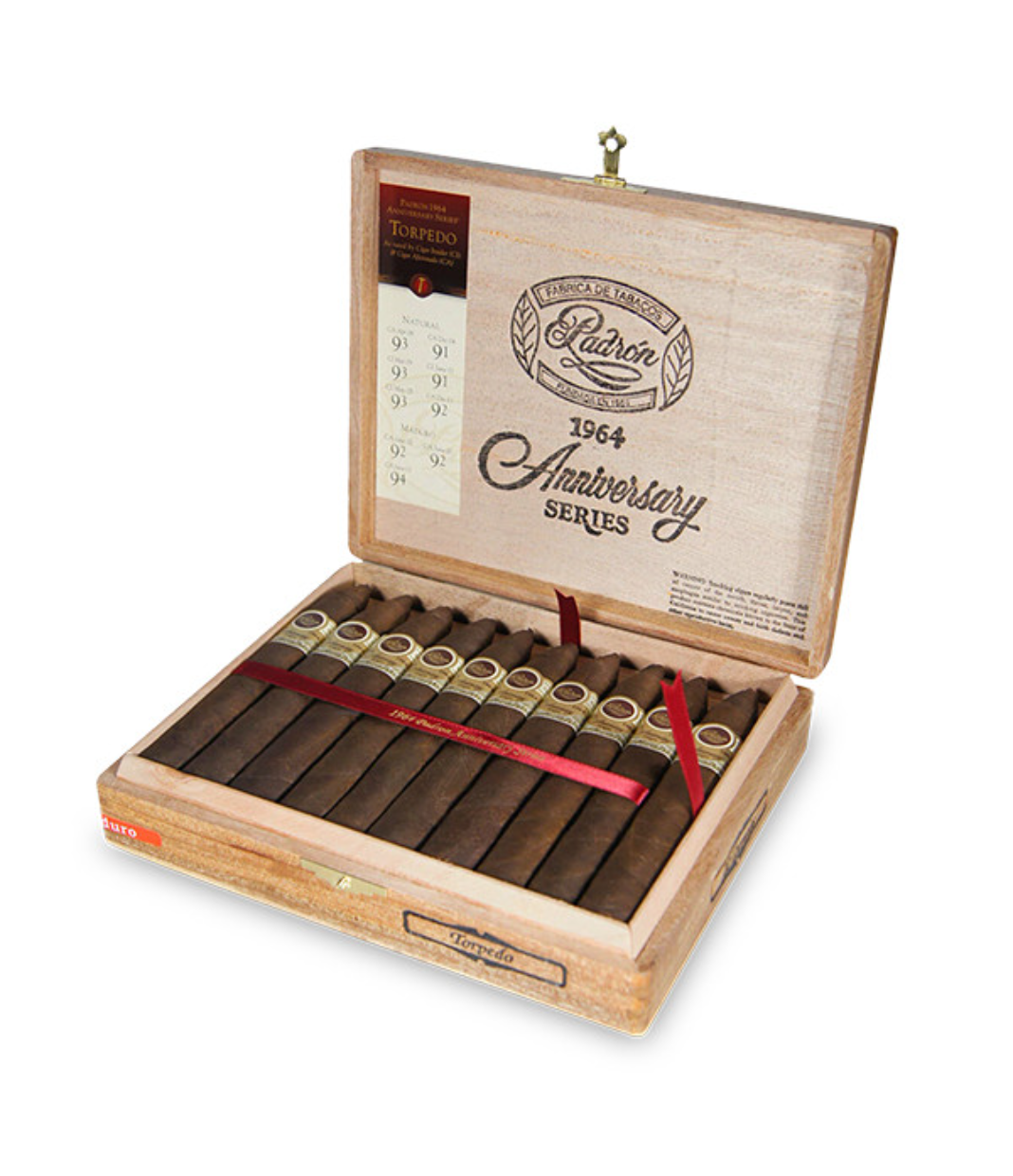 Padron 1964 Anniversary Torpedo Maduro Cigar Box of 20 close-up from AuCigars, premium Cuban cigar