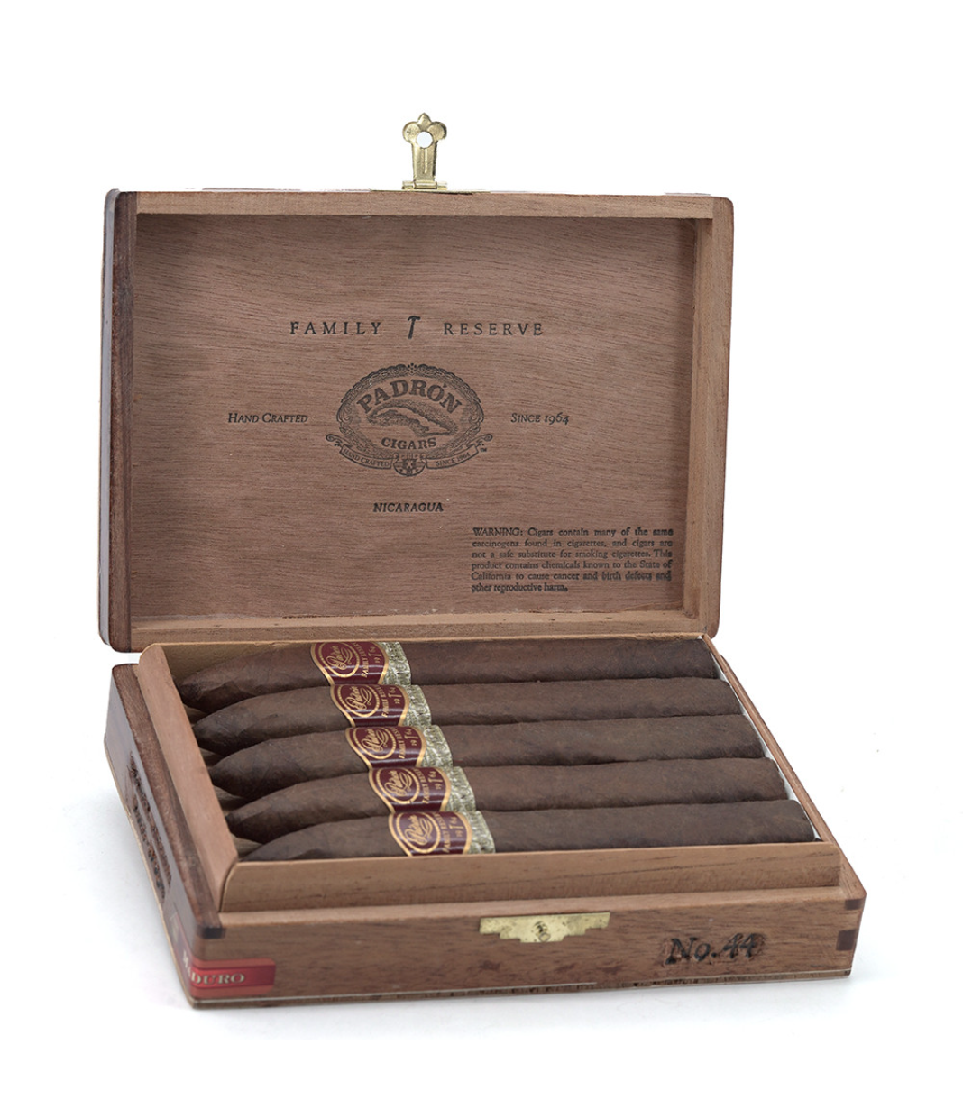 Padron Family Reserve No. 44 Maduro Cigar Box of 10 close-up from AuCigars, premium Cuban cigar