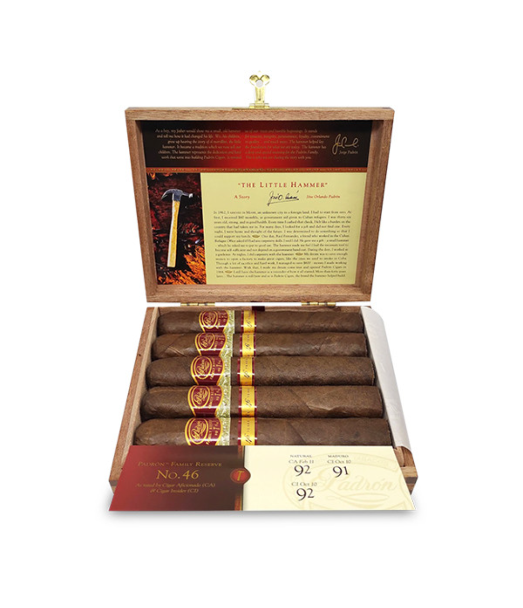 Padron Family Reserve No. 46 Maduro Cigar Box of 10 close-up from AuCigars, premium Cuban cigar