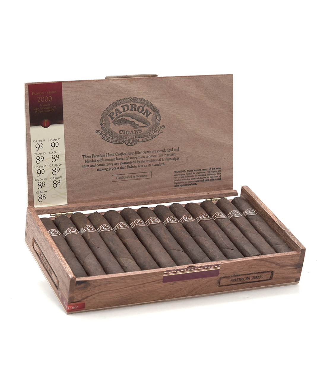 Padron Series 2000 Maduro Cigar Box of 26 close-up from AuCigars, premium Cuban cigar