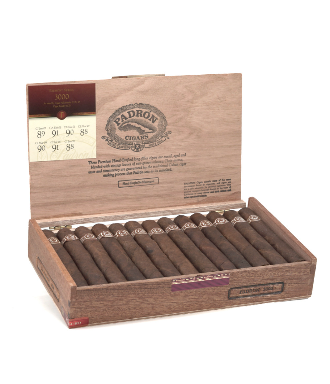 Padron Series 3000 Maduro Cigar Box of 26 close-up from AuCigars, premium Cuban cigar