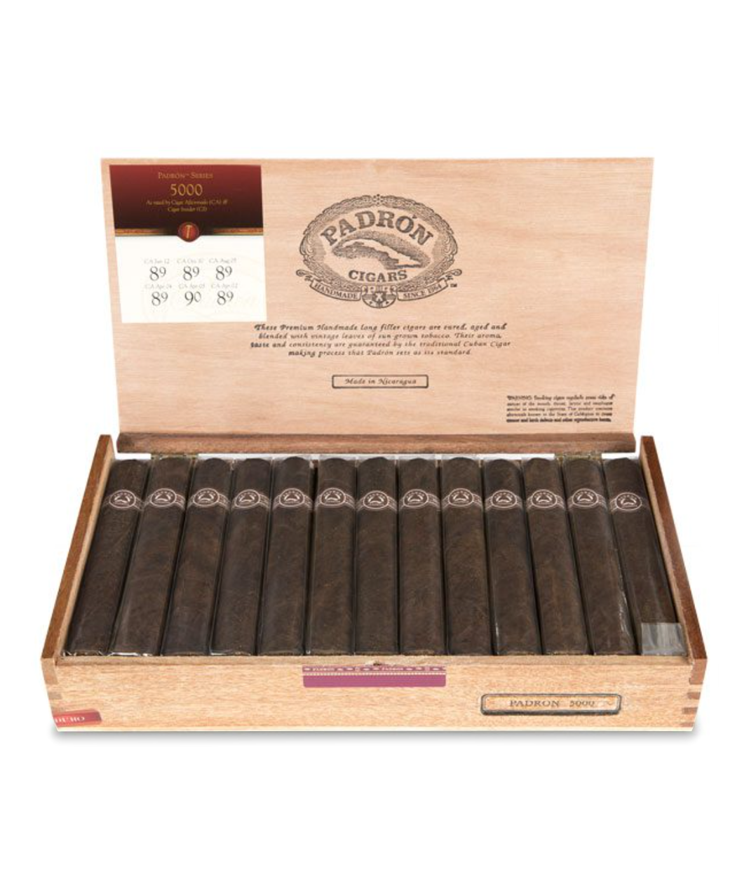 Padron Series 5000 Maduro Cigar Box of 26 close-up from AuCigars, premium Cuban cigar