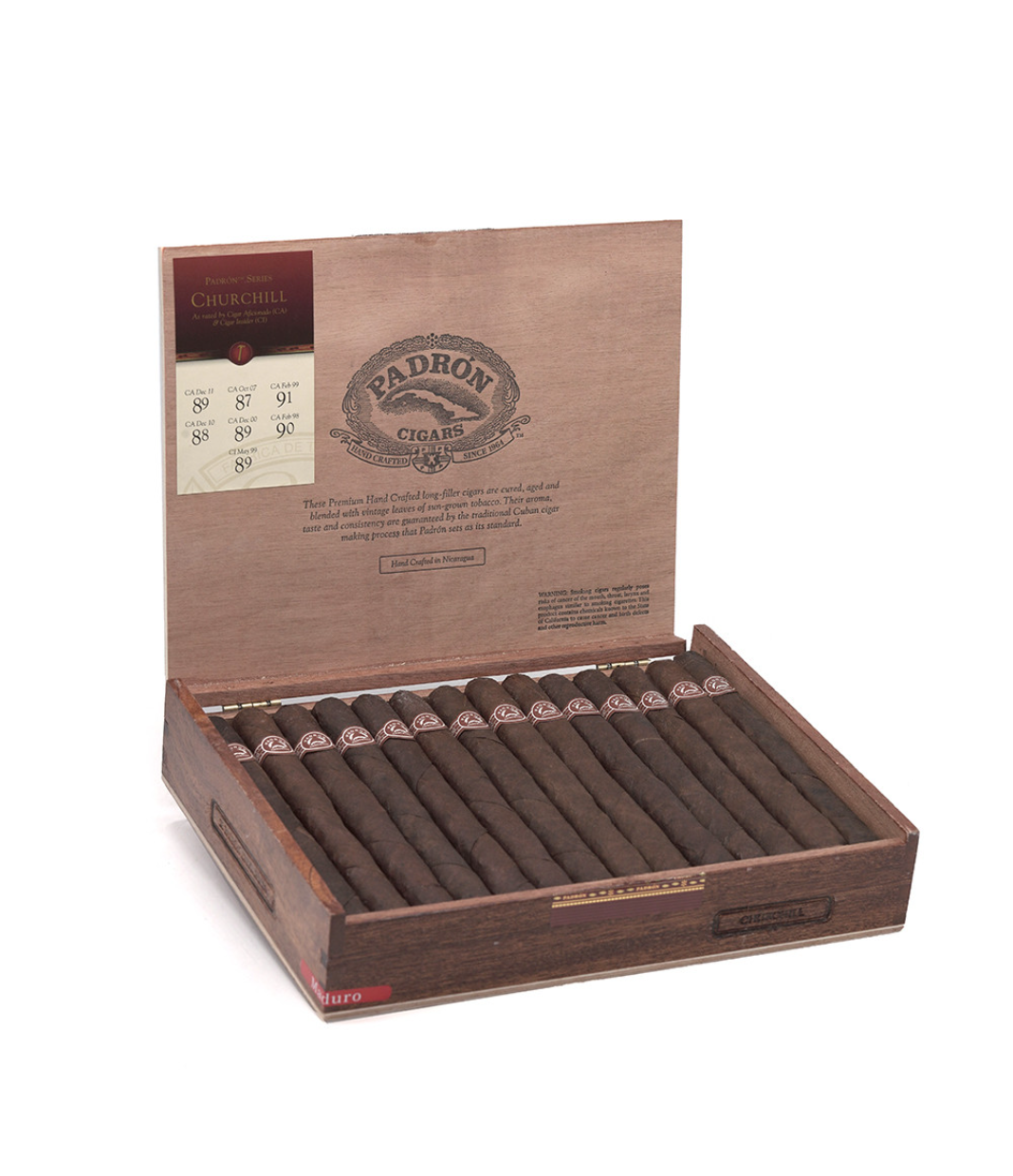 Padron Series Churchill Maduro Cigar Box of 26 close-up from AuCigars, premium Cuban cigar