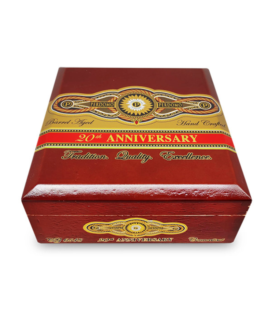 Perdomo 20th Anniversary Connecticut Corona Grande CG6548 Cigar Box View 2 from AuCigars, premium Cuban cigar