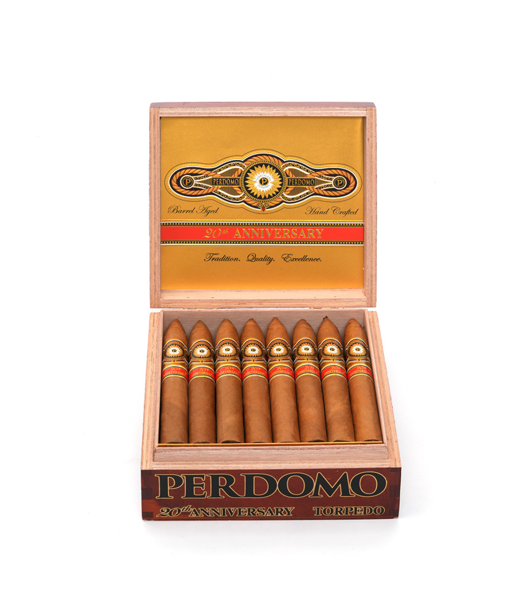 Perdomo 20th Anniversary Connecticut Torpedo T6554 Cigar Box View 2 from AuCigars, premium Cuban cigar