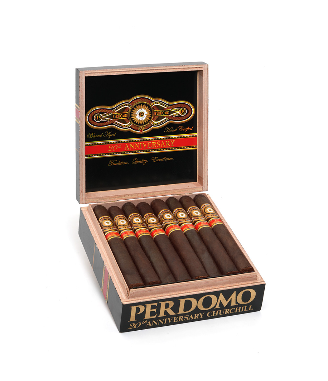 Perdomo 20th Anniversary Maduro Churchill Cigar Box of 24 close-up from AuCigars, premium Cuban cigar