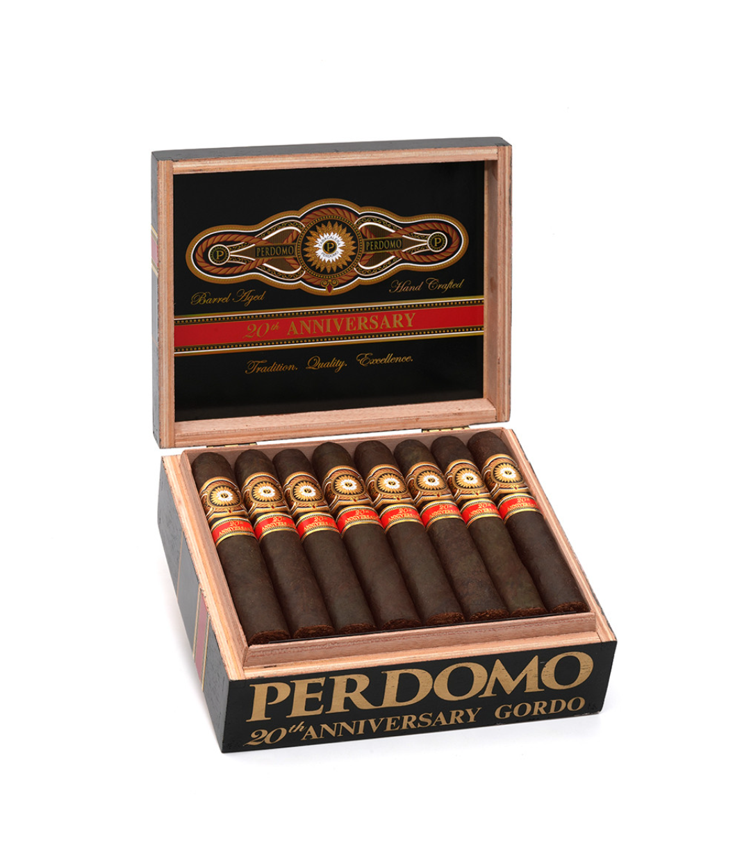 Perdomo 20th Anniversary Maduro Gordo Cigar Box of 24 close-up from AuCigars, premium Cuban cigar