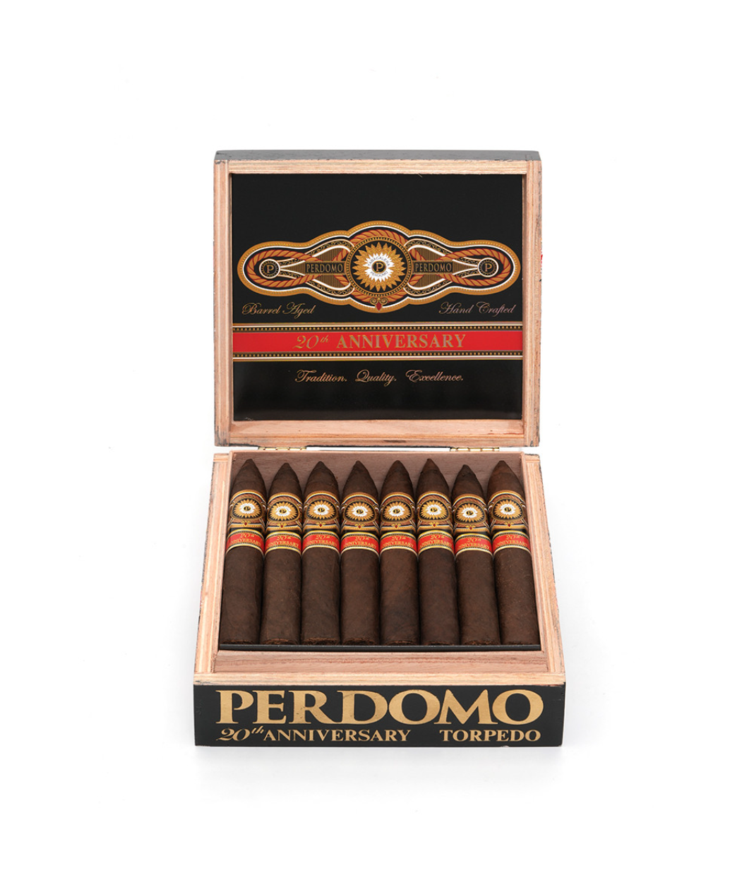 Perdomo 20th Anniversary Maduro Torpedo T6554 Cigar Box View 2 from AuCigars, premium Cuban cigar