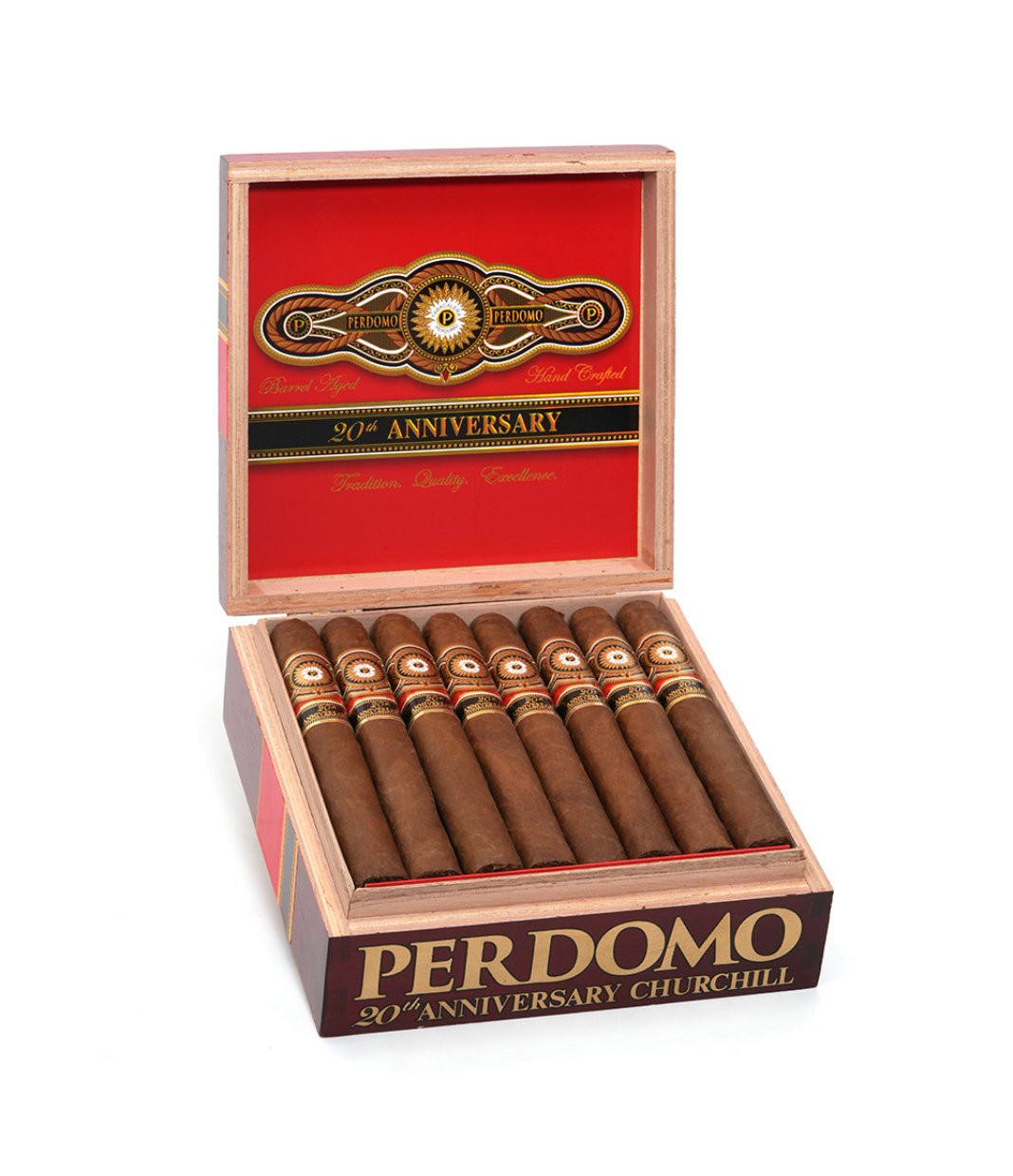 Perdomo 20th Anniversary Sun Grown Churchill Cigar Box of 24 close-up from AuCigars, premium Cuban cigar