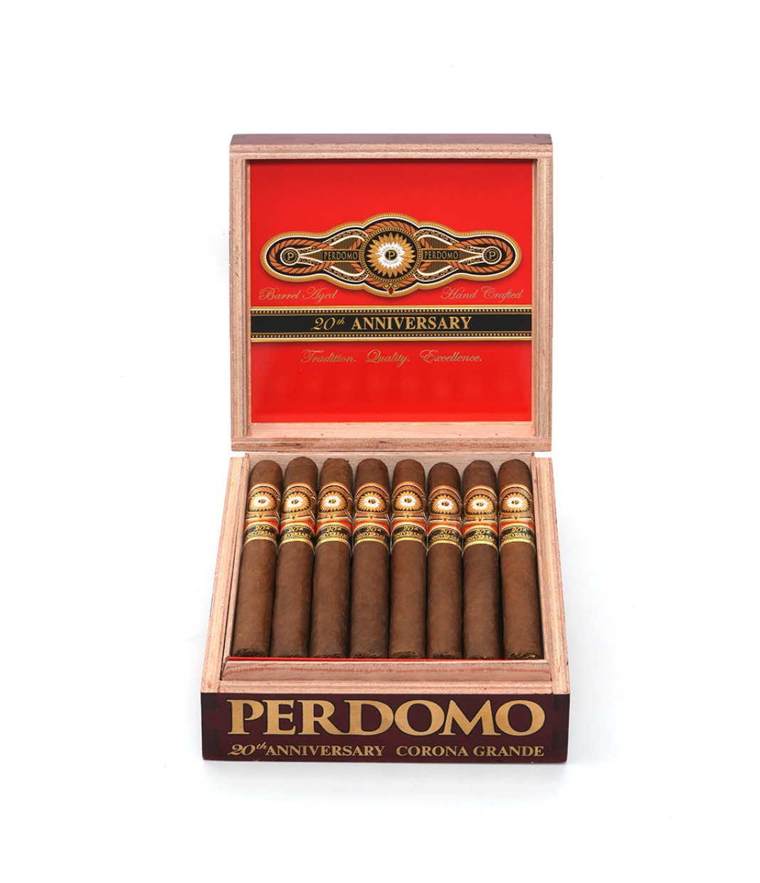 Perdomo 20th Anniversary Sun Grown Corona Grande CG6548 Cigar Box View 2 from AuCigars, premium Cuban cigar