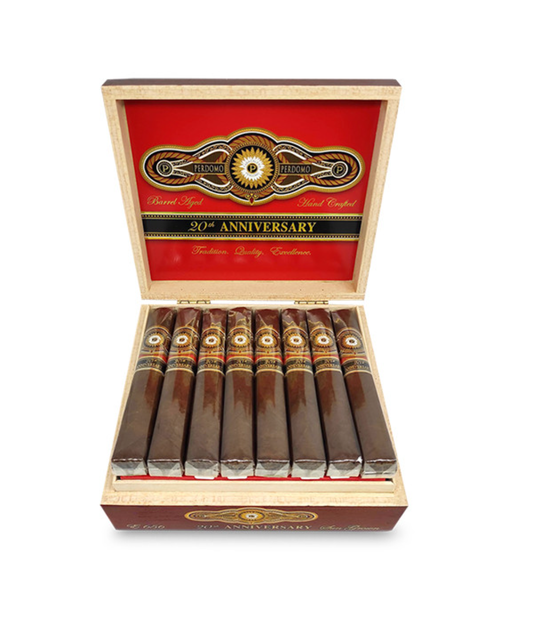 Perdomo 20th Anniversary Sun Grown Epicure Cigar Box of 24 close-up from AuCigars, premium Cuban cigar