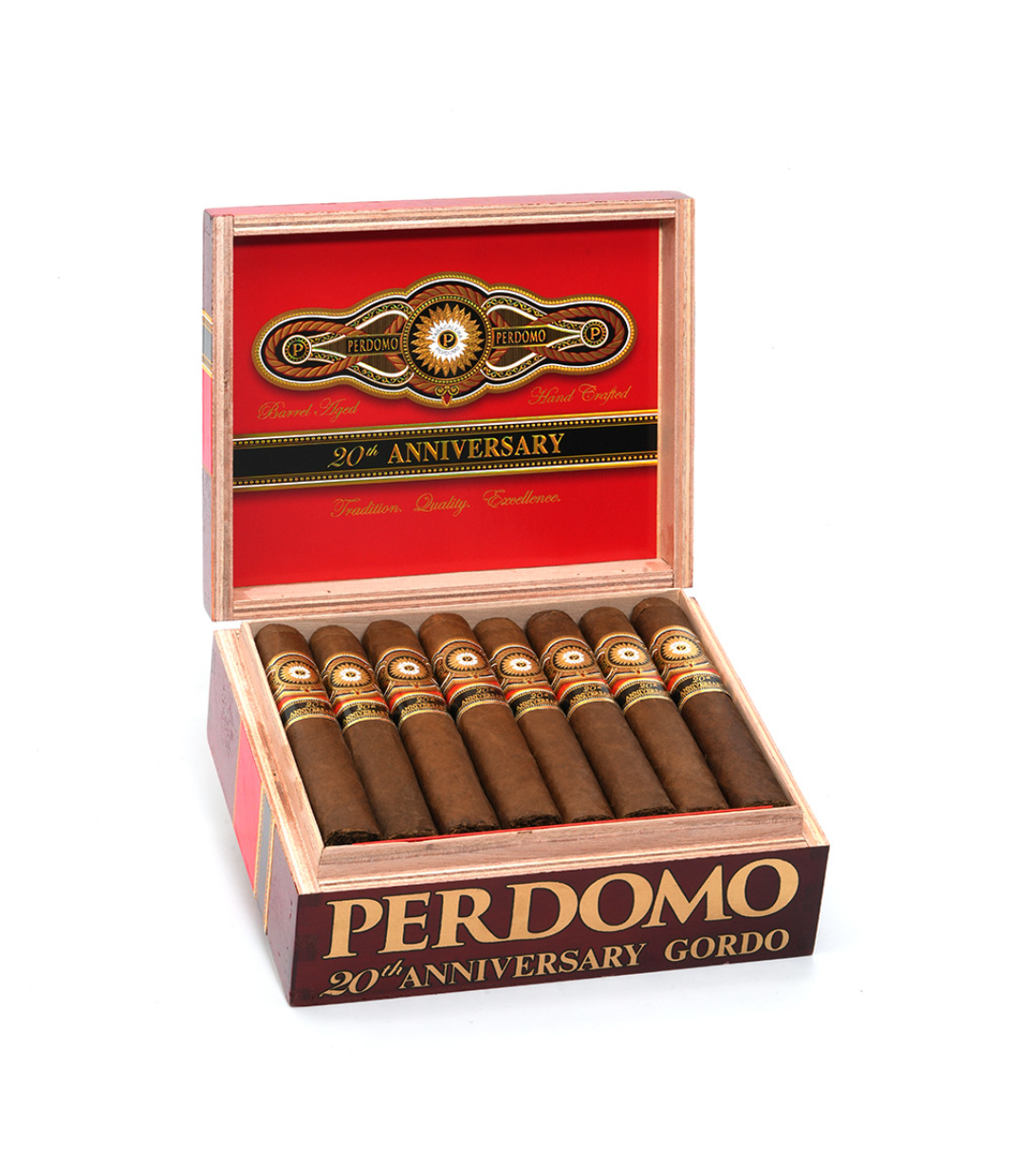 Perdomo 20th Anniversary Sun Grown Gordo Cigar Box of 24 close-up from AuCigars, premium Cuban cigar