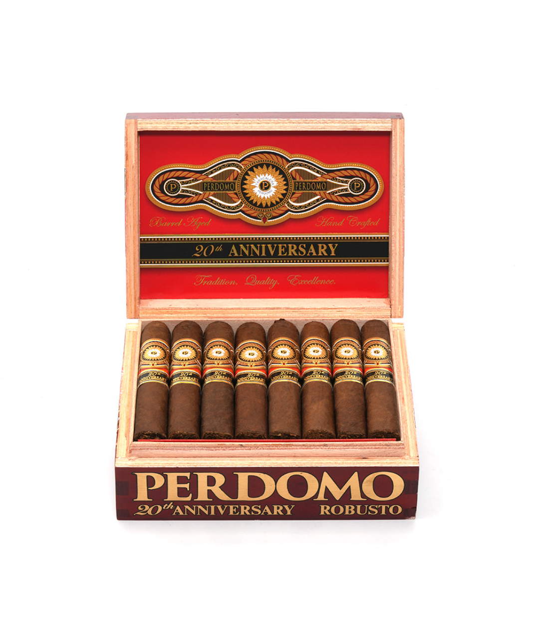 Perdomo 20th Anniversary Sun Grown Robusto R556 Cigar Box View 2 from AuCigars, premium Cuban cigar