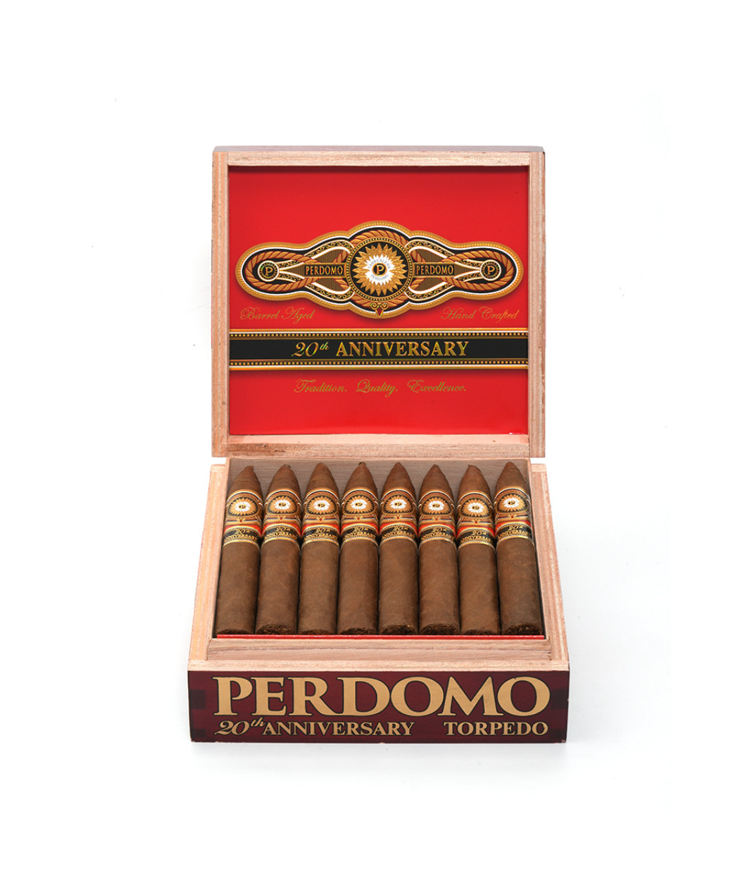 Perdomo 20th Anniversary Sun Grown Torpedo T6554 Cigar Box View 2 from AuCigars, premium Cuban cigar