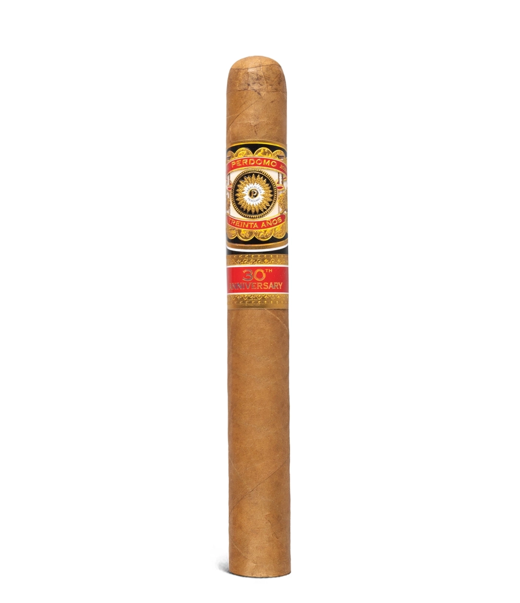 Perdomo 30th Anniversary Connecticut Box-Pressed Churchill Cigar close-up from AuCigars, premium Cuban cigar
