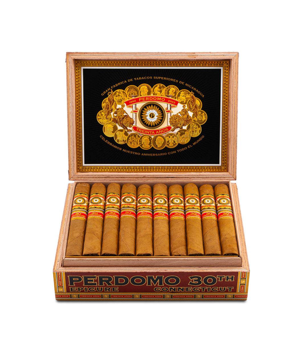 Perdomo 30th Anniversary Connecticut Box-Pressed Epicure Cigar Box View 2 from AuCigars, premium Cuban cigar