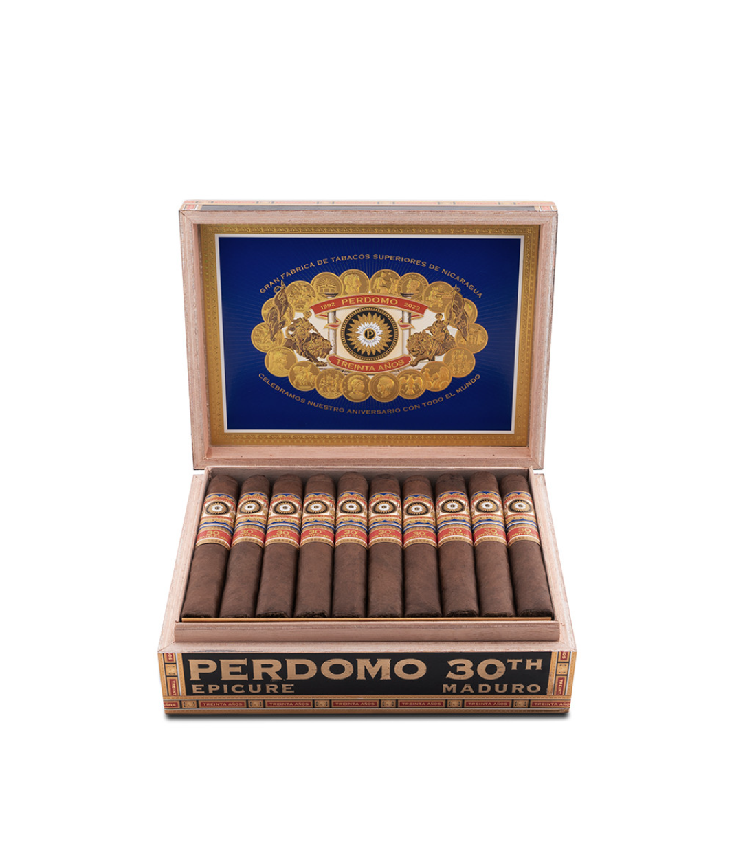 Perdomo 30th Anniversary Maduro Box-Pressed Epicure Cigar Box View 2 from AuCigars, premium Cuban cigar