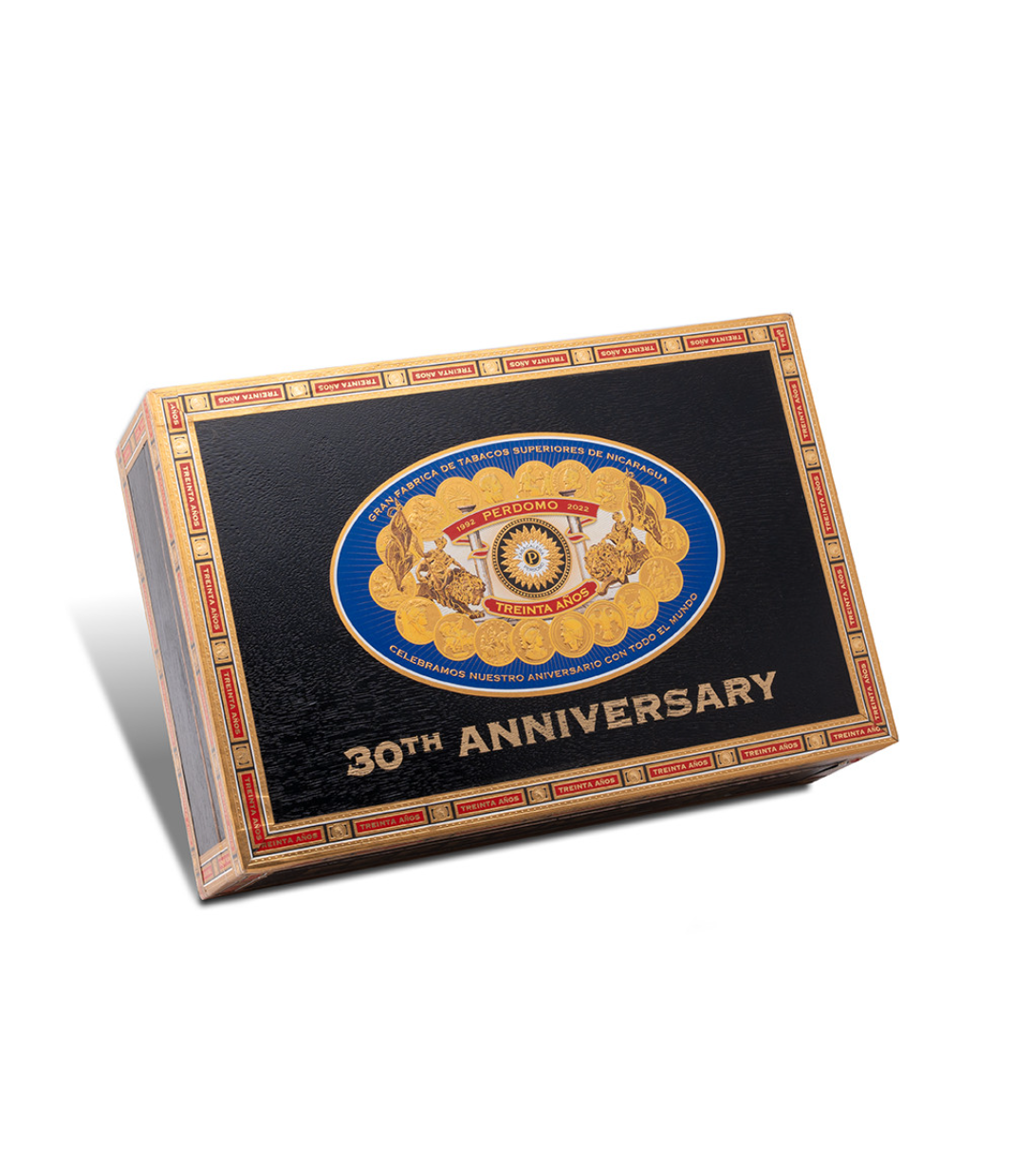 Perdomo 30th Anniversary Maduro Box-Pressed Gordo Cigar Box View 3 from AuCigars, premium Cuban cigar