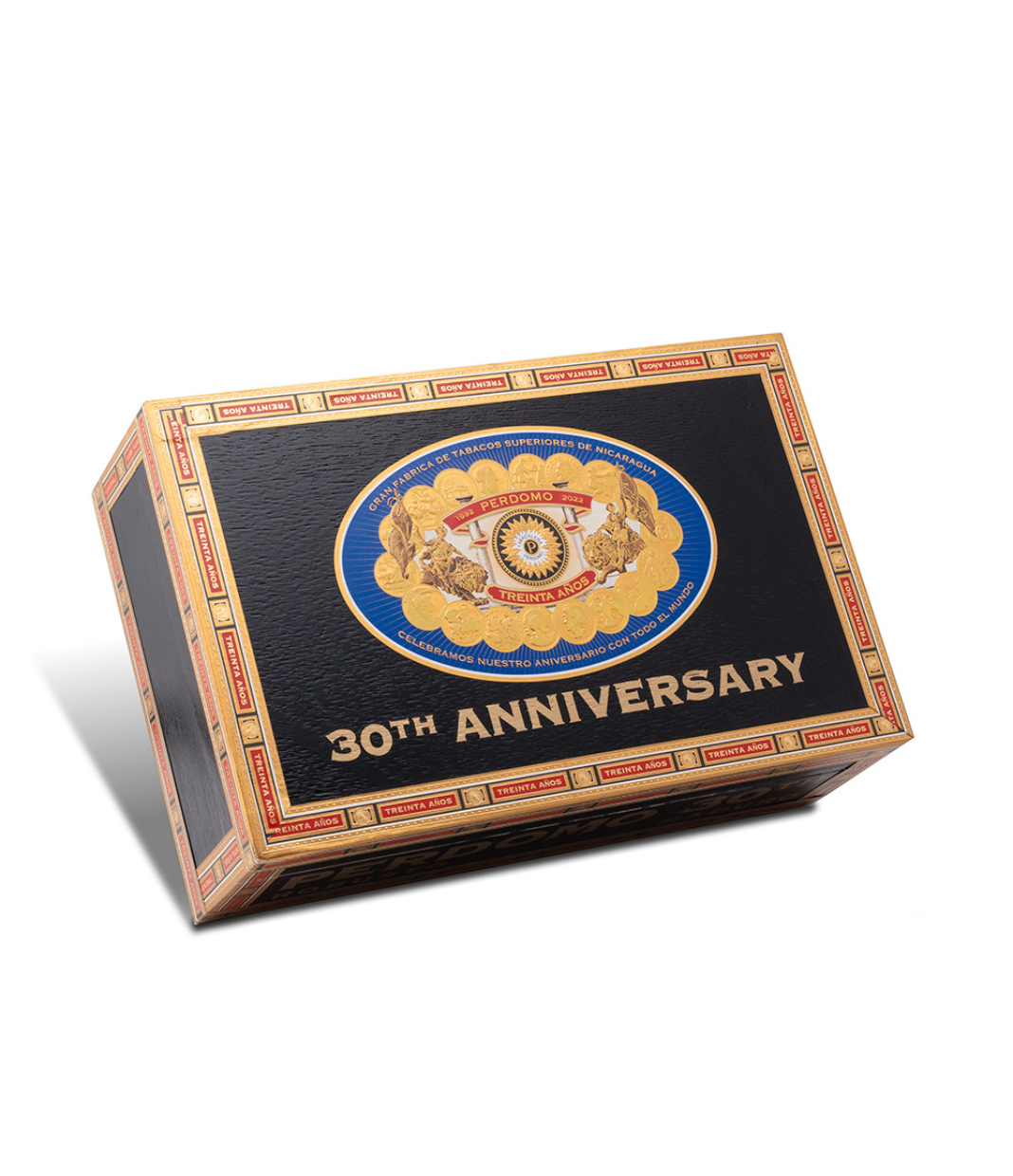 Perdomo 30th Anniversary Maduro Box-Pressed Robusto Cigar Box View 3 from AuCigars, premium Cuban cigar