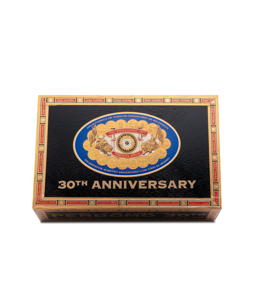Perdomo 30th Anniversary Maduro Box-Pressed Robusto Cigar Box View 4 from AuCigars, premium Cuban cigar