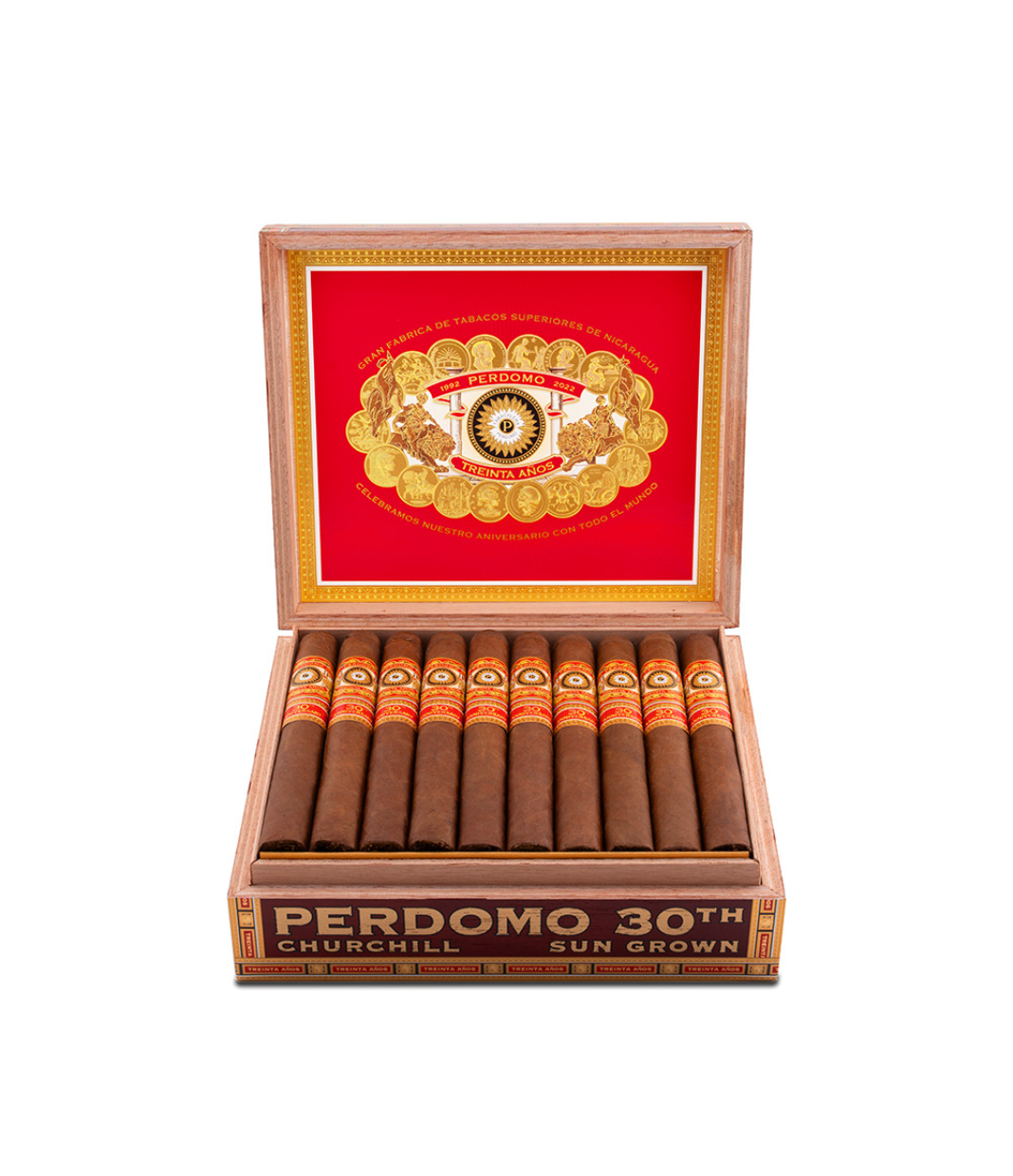 Perdomo 30th Anniversary Sun Grown Box-Pressed Churchill Cigar Box View 2 from AuCigars, premium Cuban cigar